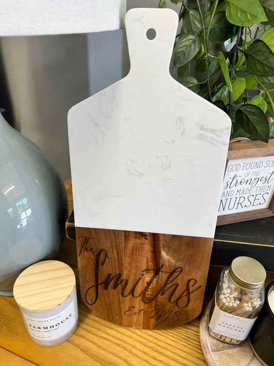 Personalized Acacia Wood & Marble Serving Board Board