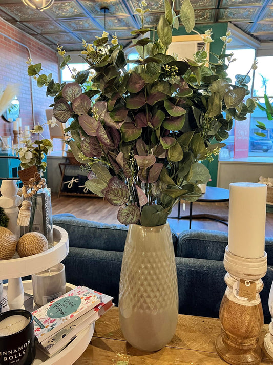 Grey Stoneware Vase with Eucalyptus