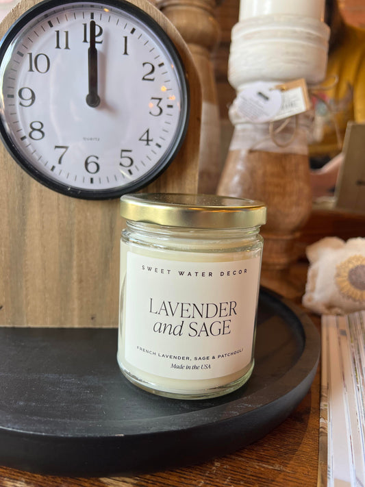 Lavender and Sage Soy Candle - Clear Jar - 9 oz