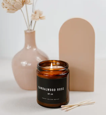 Sandalwood Rose Soy Candle - Amber Jar - 9 oz